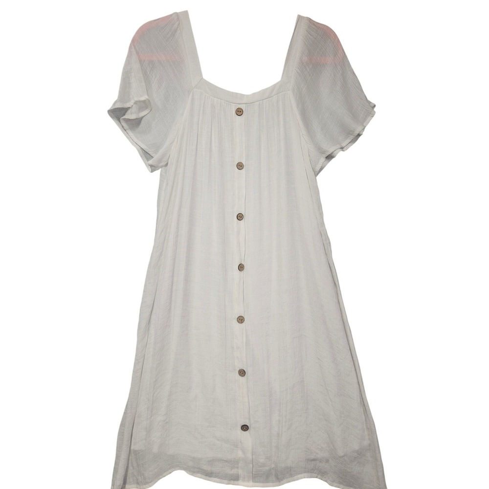 Naif Womens White Gauze Square Neck Flutter Sleeve Mini Dress DD1081 Small